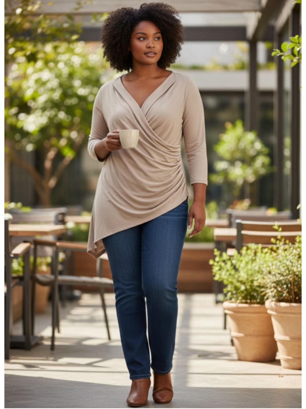 EUC Women's Calvin Klein Beige Draped Tunic Top L